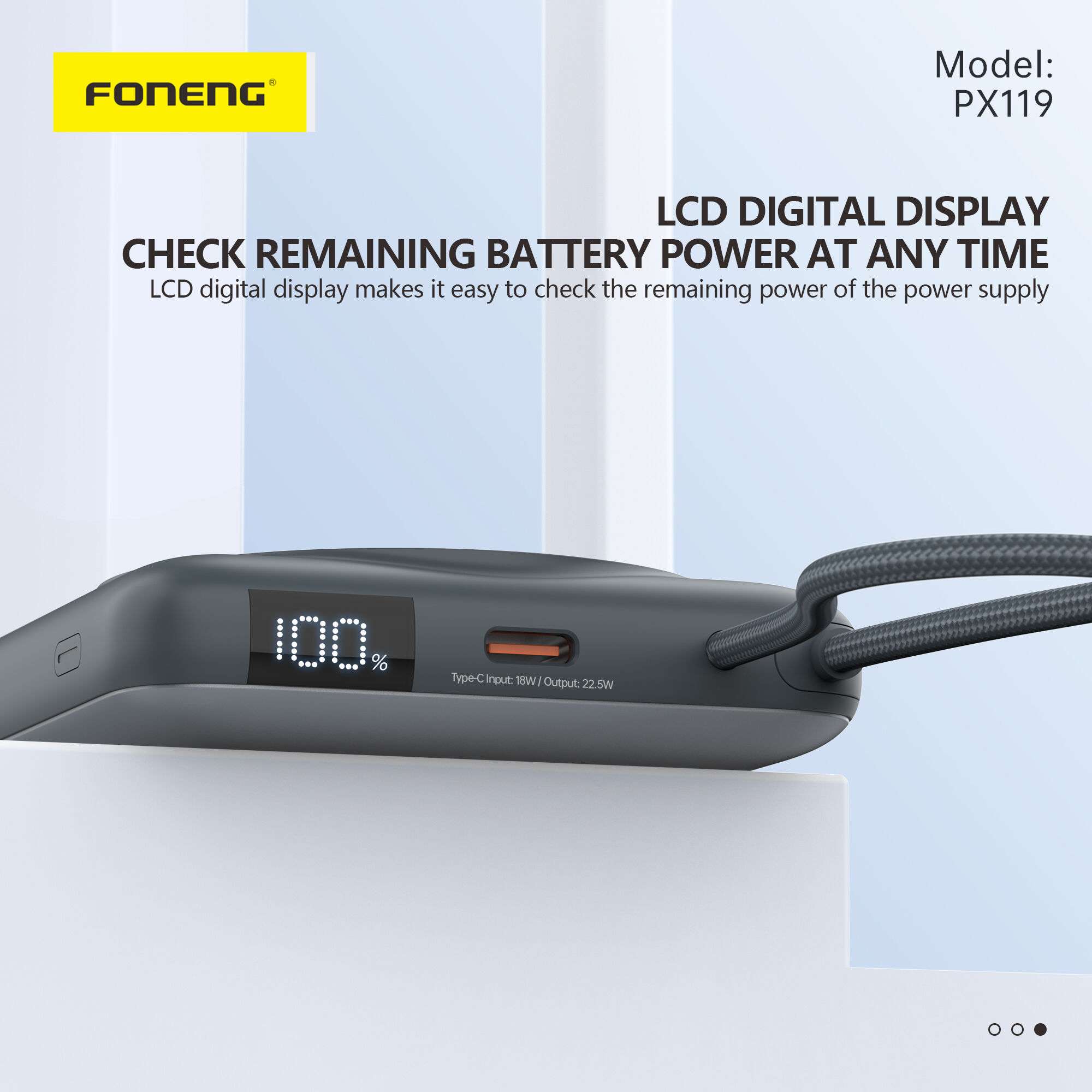 FONENG PX119 Magnetic 22.5W 10000mAh Wireless Power Bank With Type-C Cable