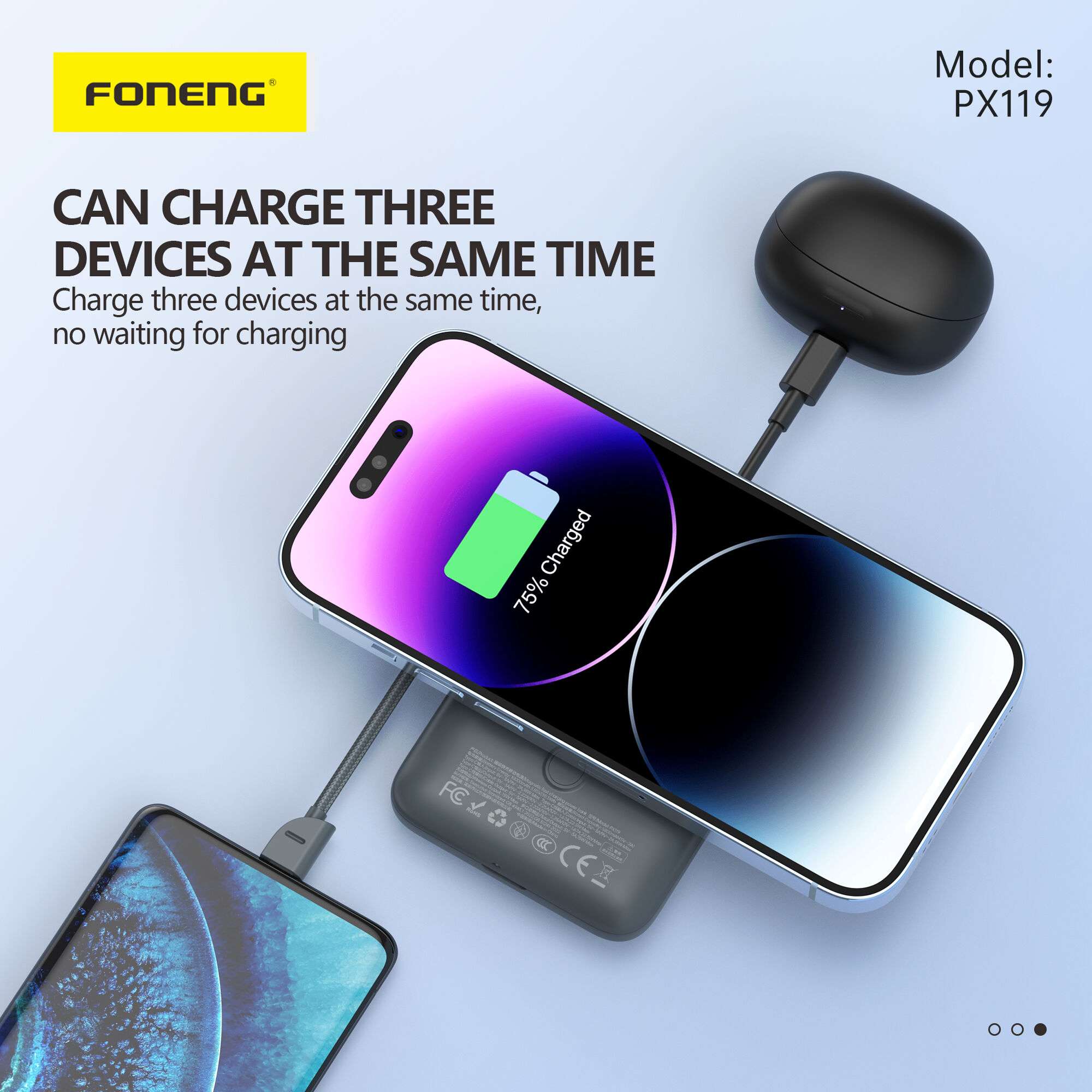 FONENG PX119 Magnetic 22.5W 10000mAh Wireless Power Bank With Type-C Cable