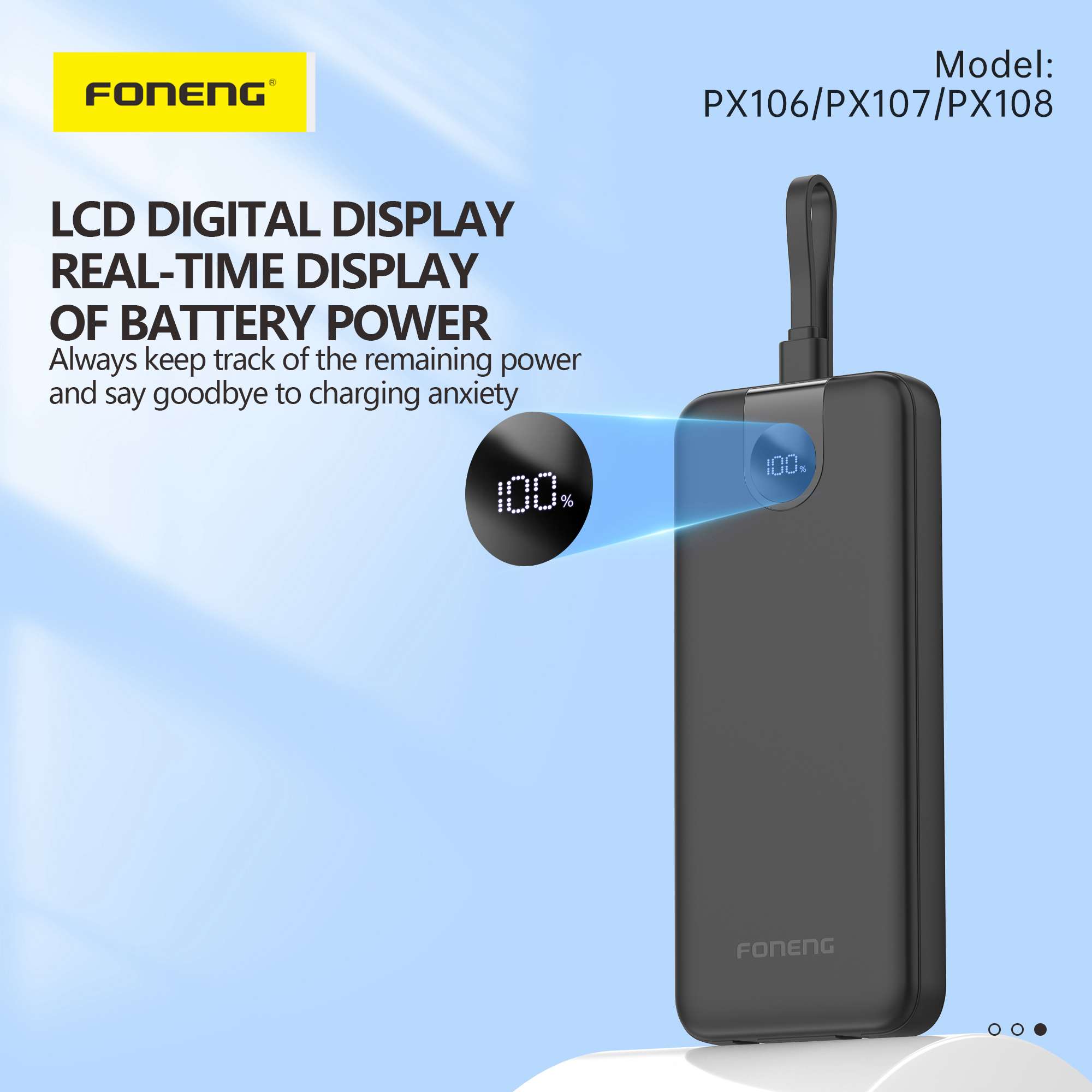 Foneng PX107 22.5W 20000mAh Power Bank with Built-In 3 Cables
