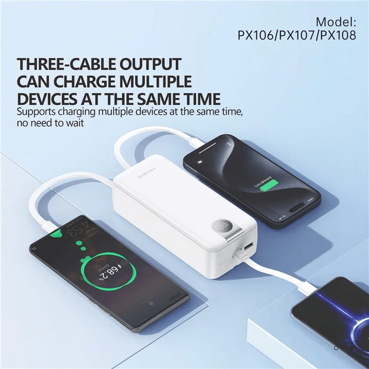 Foneng PX108 22.5W 30000mAh Power Bank with Built-In 3 Cables
