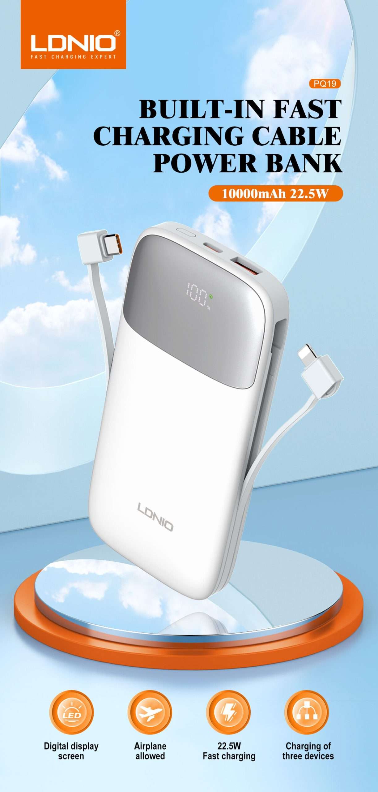 LDNIO PQ19 22.5W 10000mAh Fast Charging Power Bank