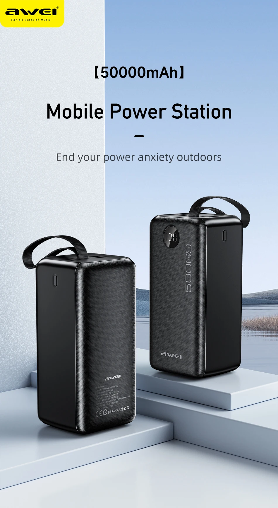 AWEI P36K 50000mAh 2.1A Six Ports Power Bank