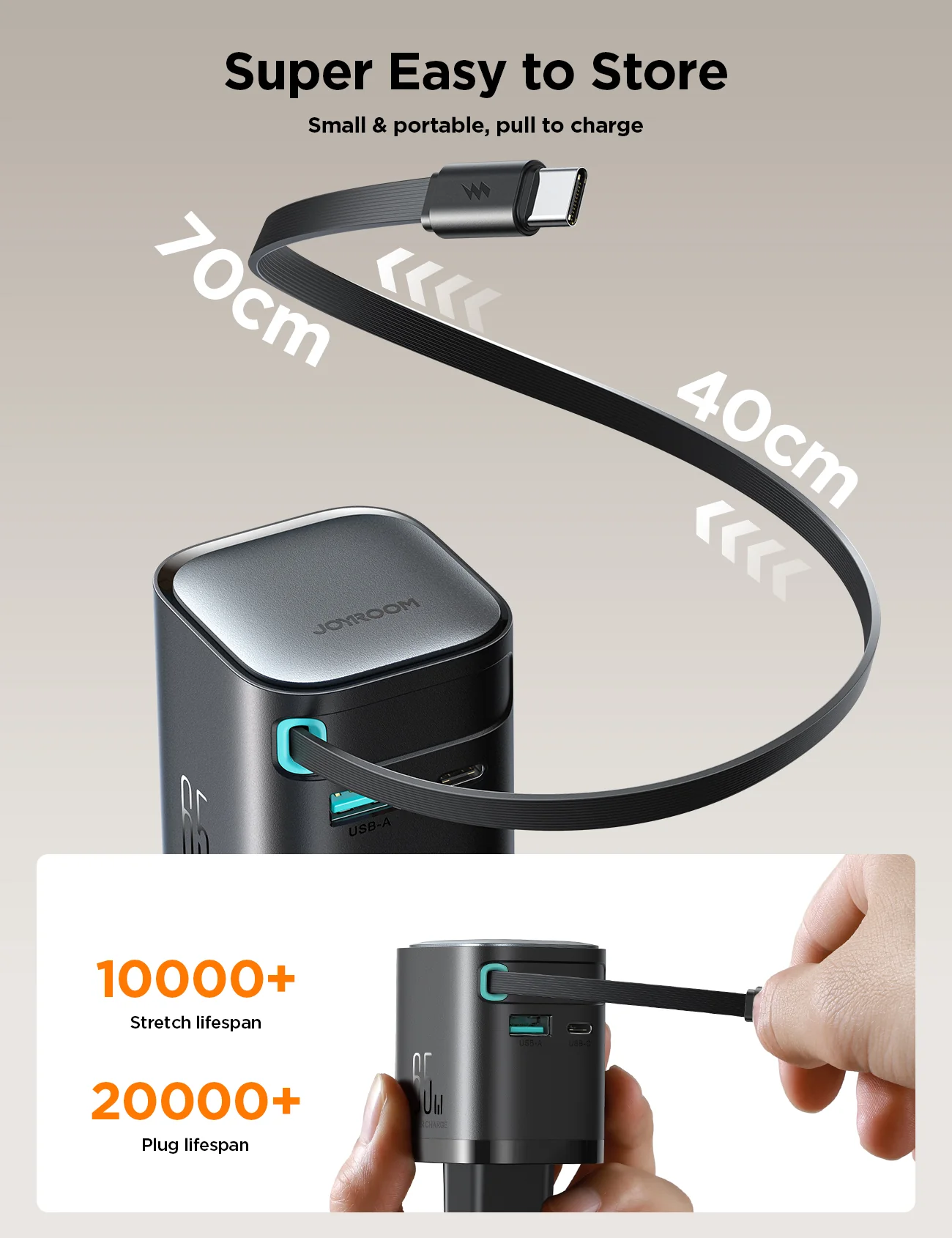 Joyroom JR-TCL02 65W GaN Charger with Retractable Cable