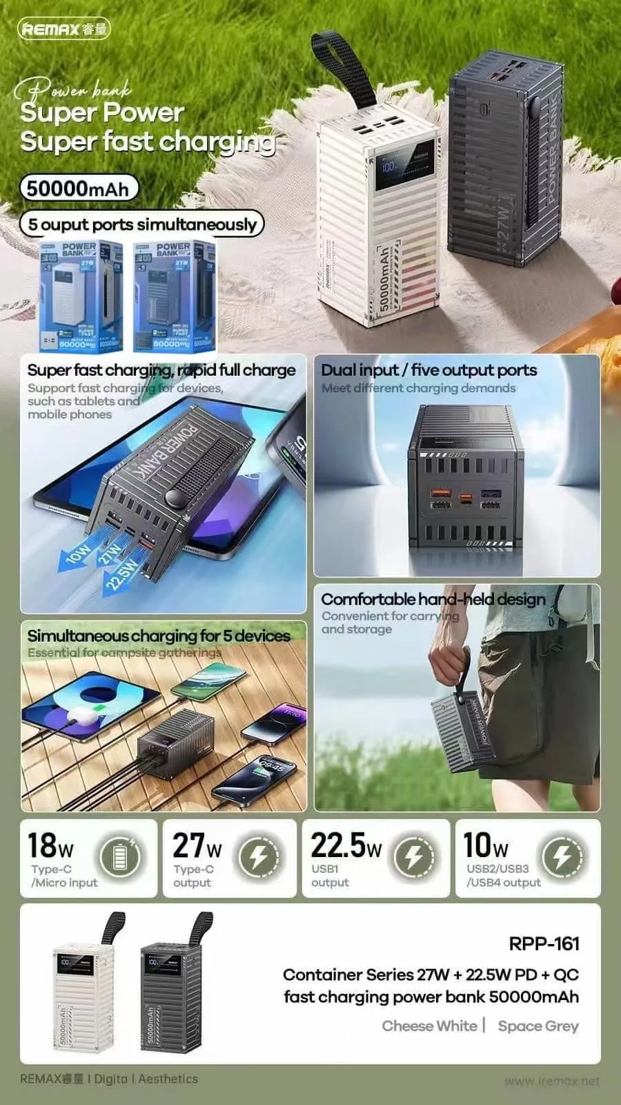 Remax RPP-161 50000mAh 27W Output Container Power Bank