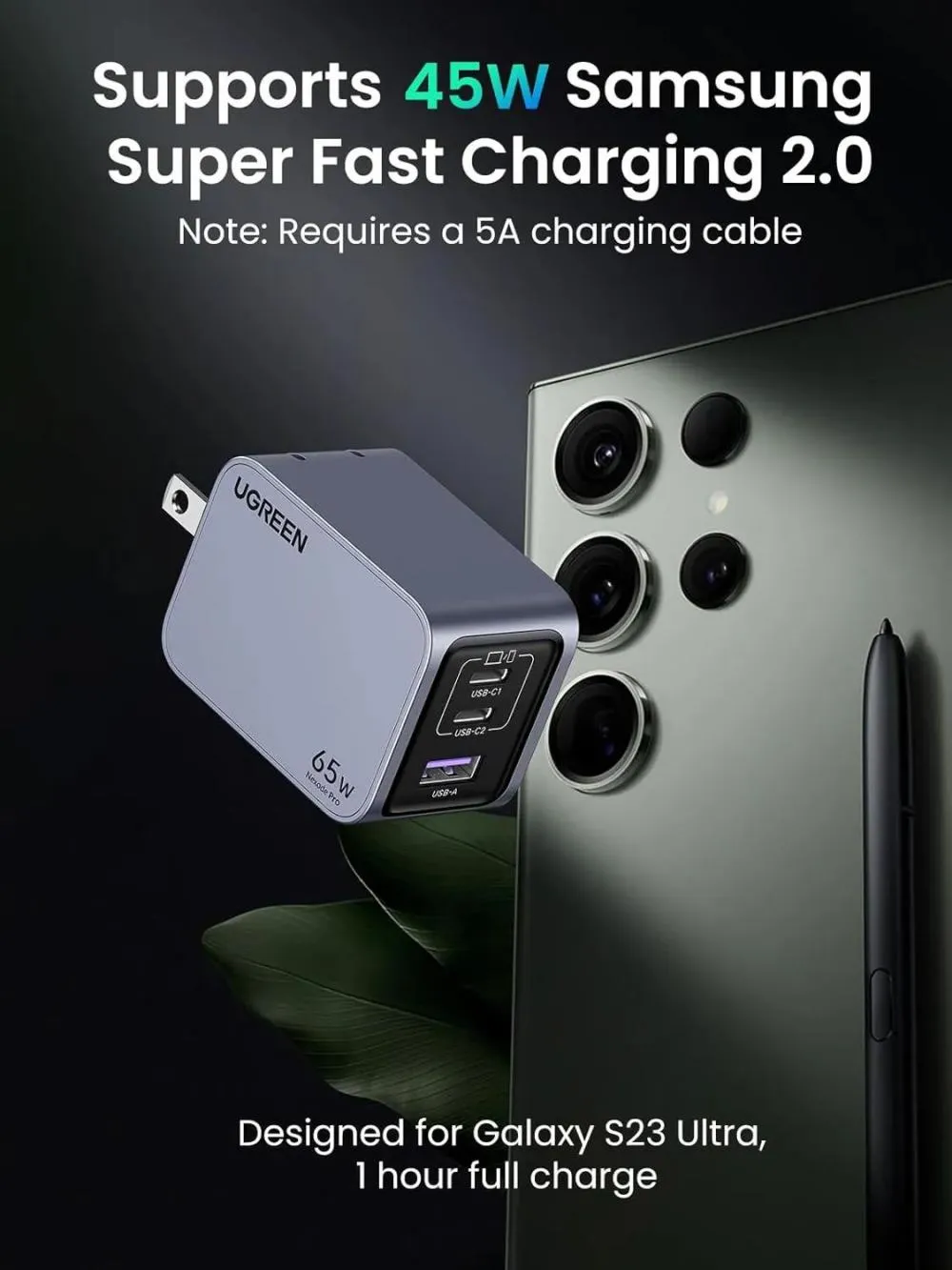 UGREEN Nexode Pro 25263 65W Gan 3-Port Mini Compact Fast Wall Charging adapter - X755