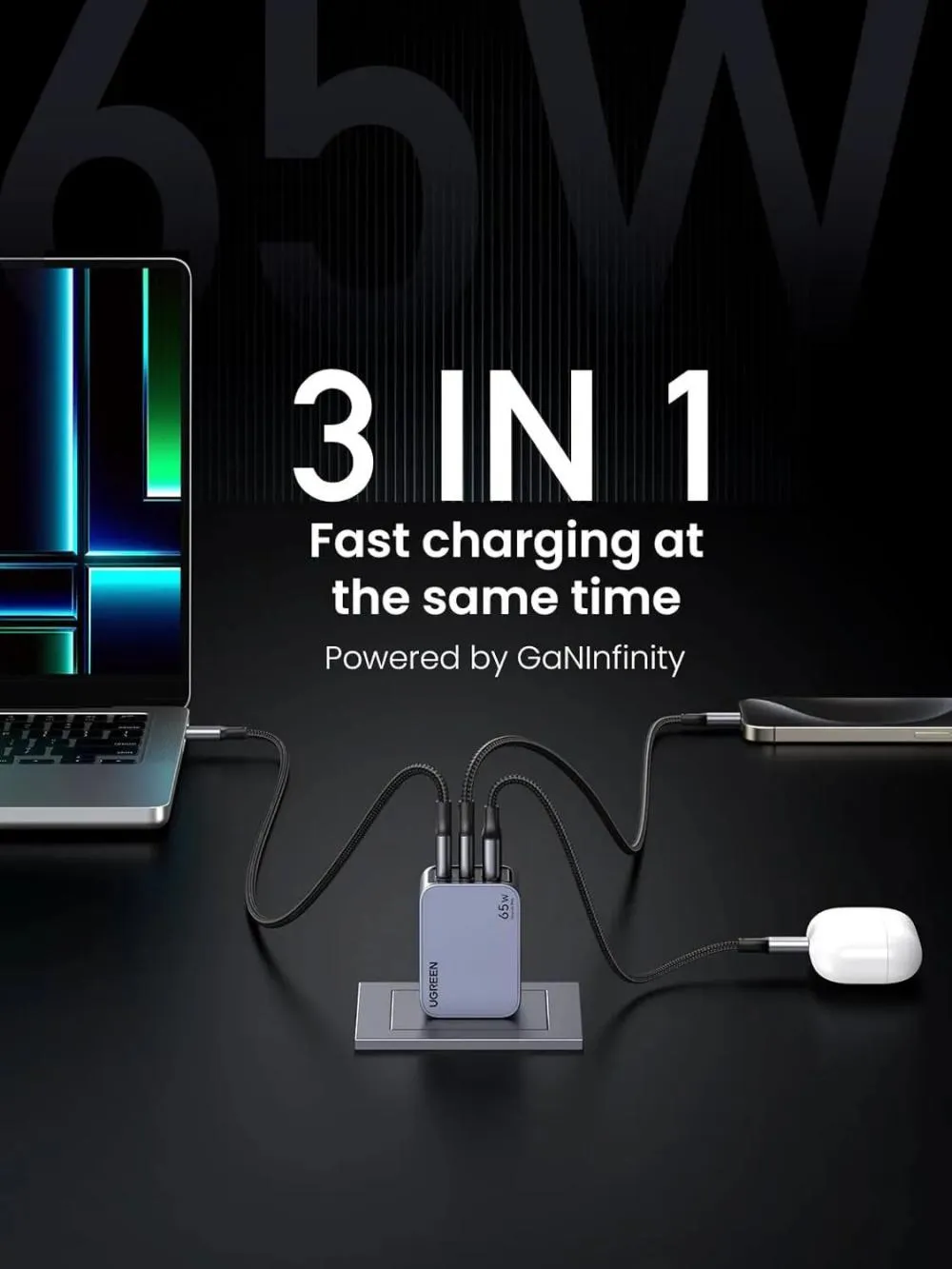 UGREEN Nexode Pro 25263 65W Gan 3-Port Mini Compact Fast Wall Charging adapter - X755