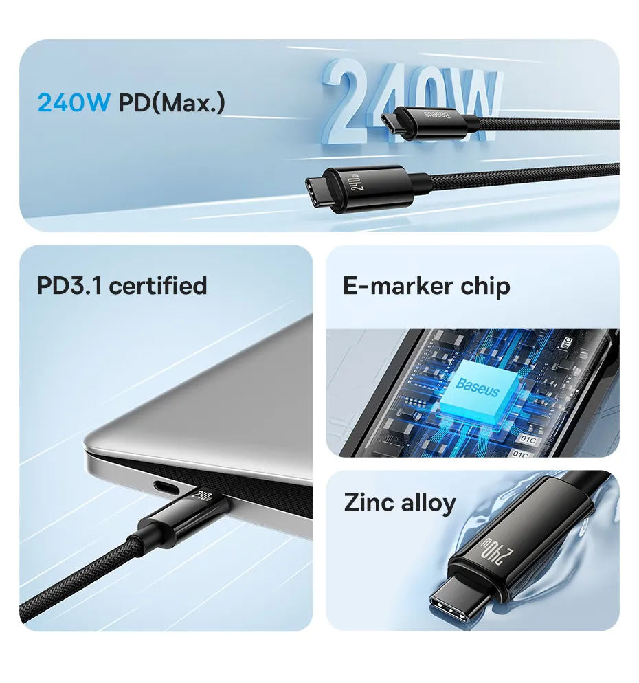 baseus 240w tungsten gold type-c to type-c cable price in bangladesh